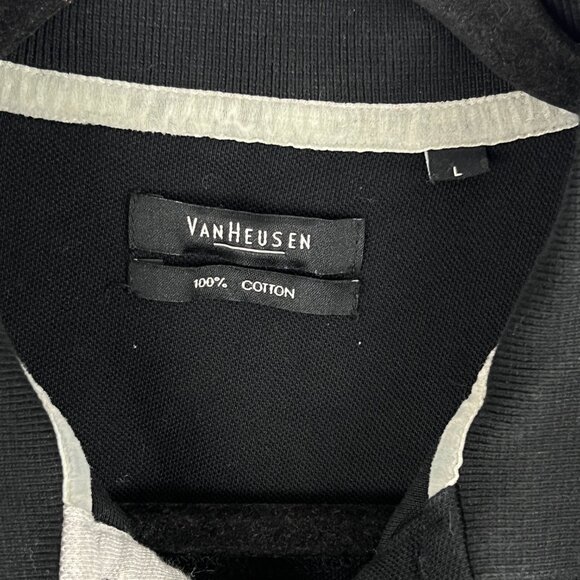 Van Heusen Polo T Shirt Size L Black Short Sleeve Button Up Collared Cotton - Picture 5 of 9